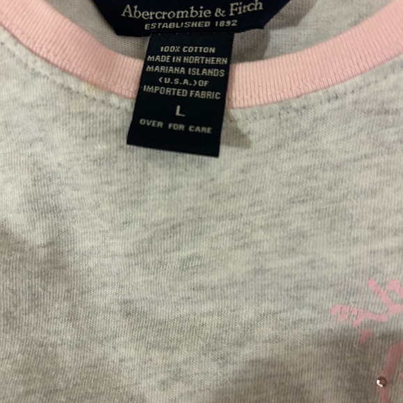 Y2K Abercrombie & Fitch Light Gray Tee with Pink Trim - Picture 4 of 4